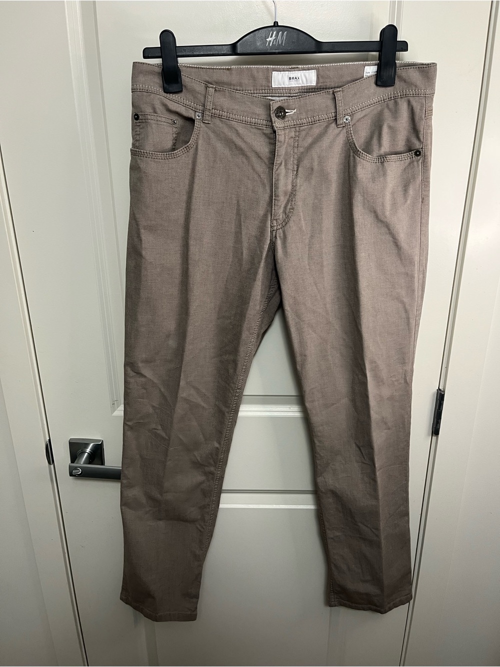 BRAX Cooper Fancy Men's Taupe Regular Fit Pants in size US 35/34